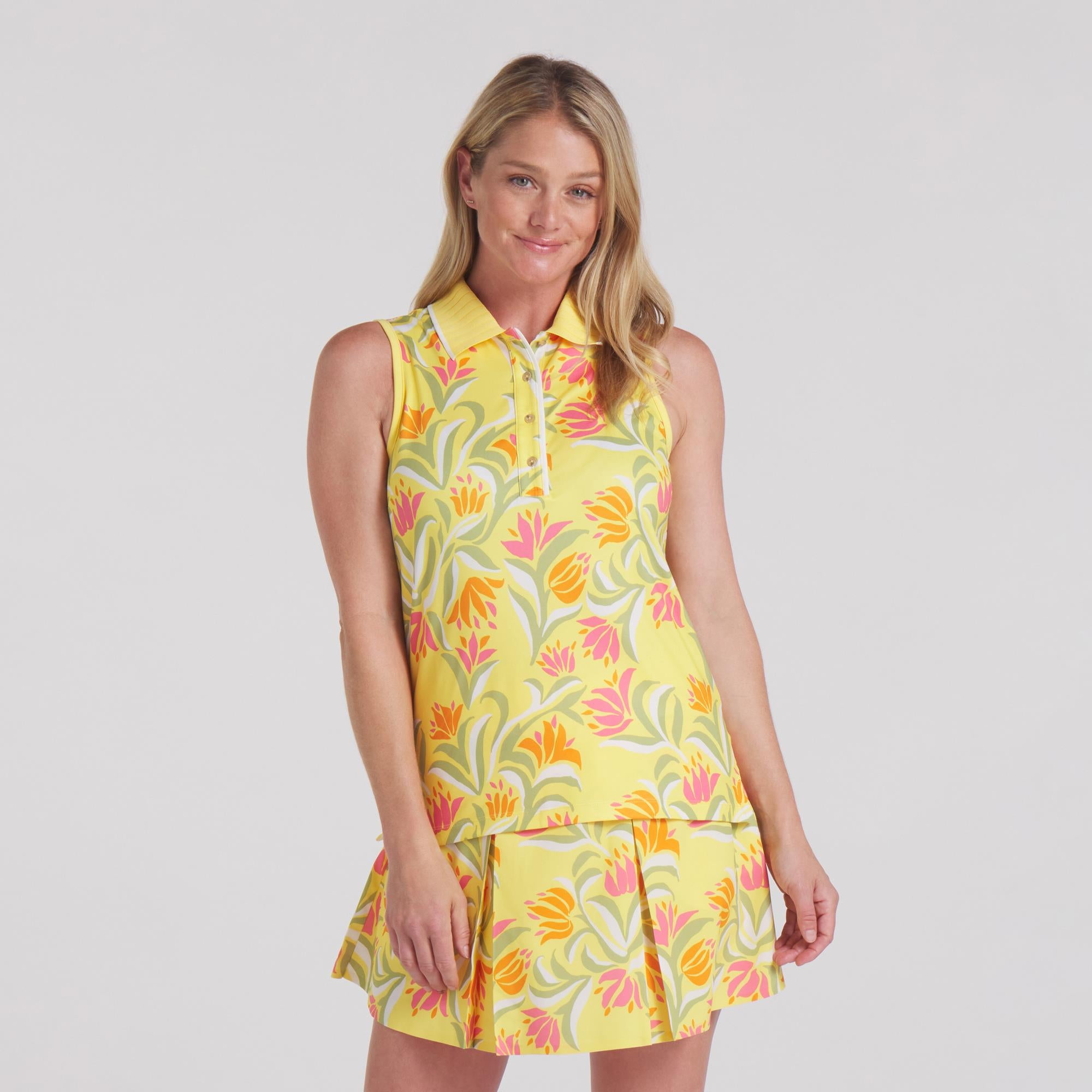 Puma x Dani Dazey Ladies Sleeveless Golf Polo Shirt Sunny Yellow
